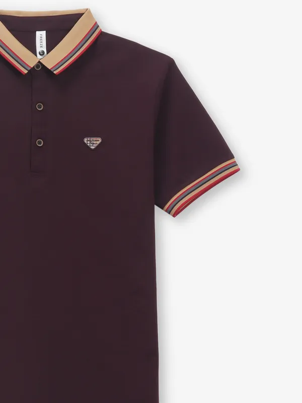 FREEZE cotton maroon casual slim fit t-shirt