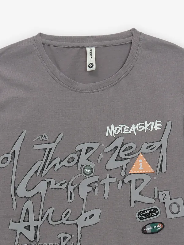 FREEZE cotton printed casual grey t-shirt