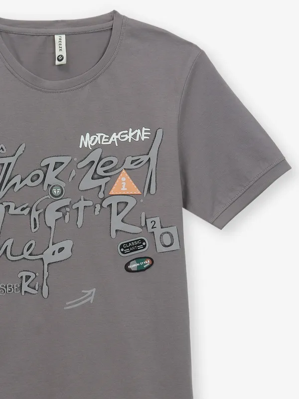 FREEZE cotton printed casual grey t-shirt