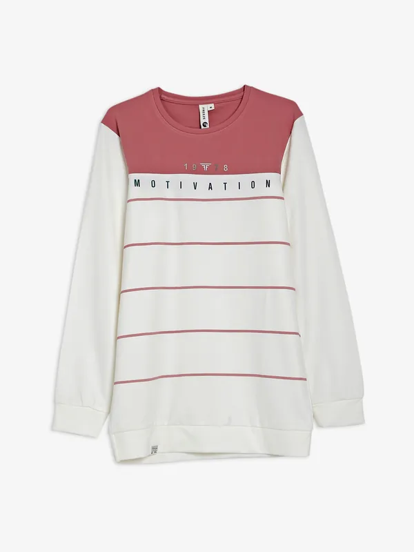 Freeze cotton white color block t shirt