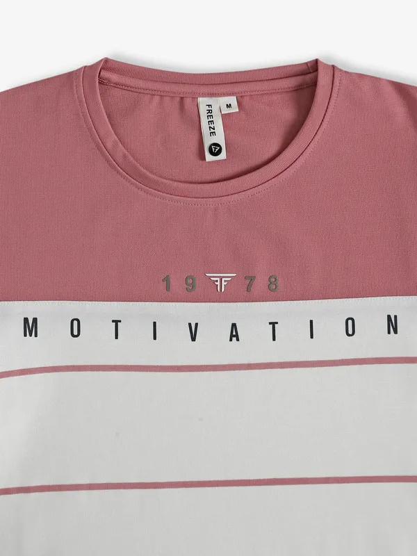 Freeze cotton white color block t shirt