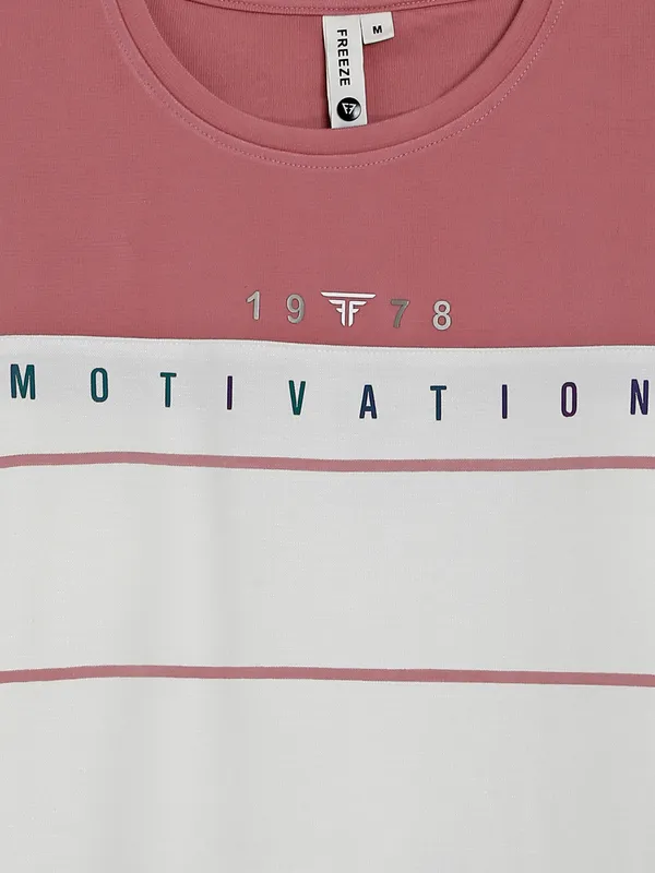 Freeze cotton white color block t shirt