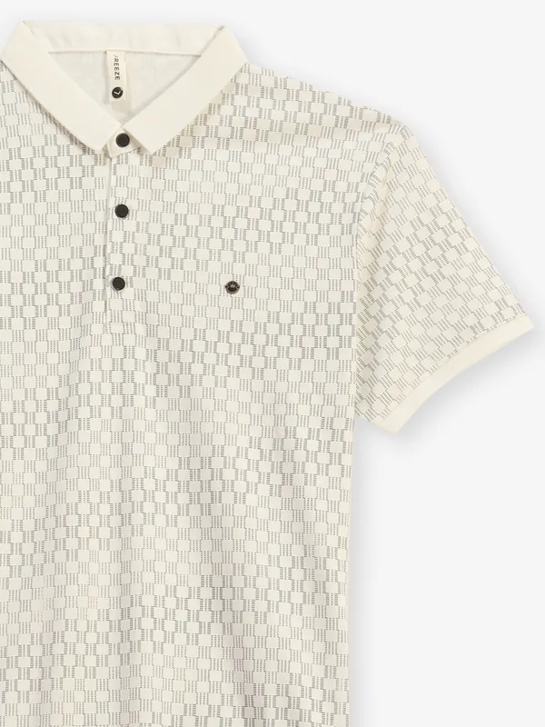FREEZE cream printed cotton polo t-shirt