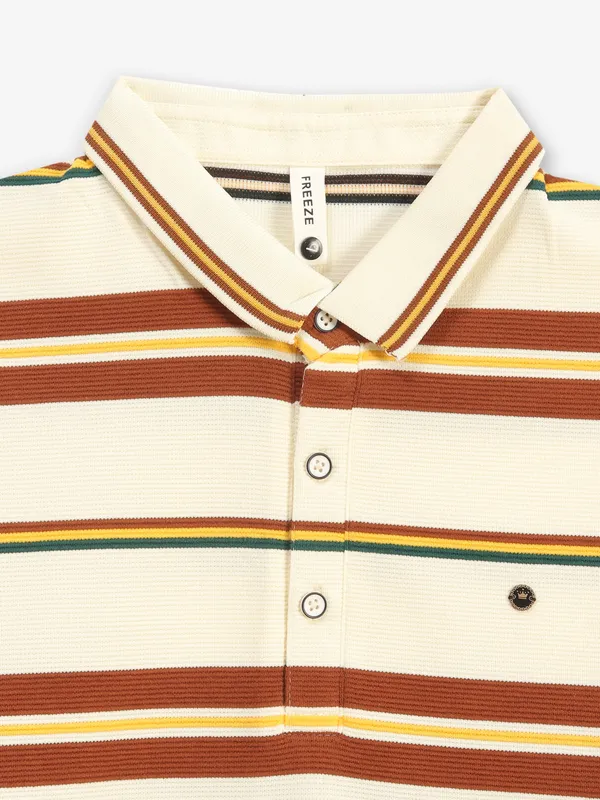 FREEZE cream stripe cotton polo t-shirt