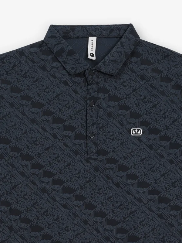 FREEZE dark blue printed slim fit polo t-shirt