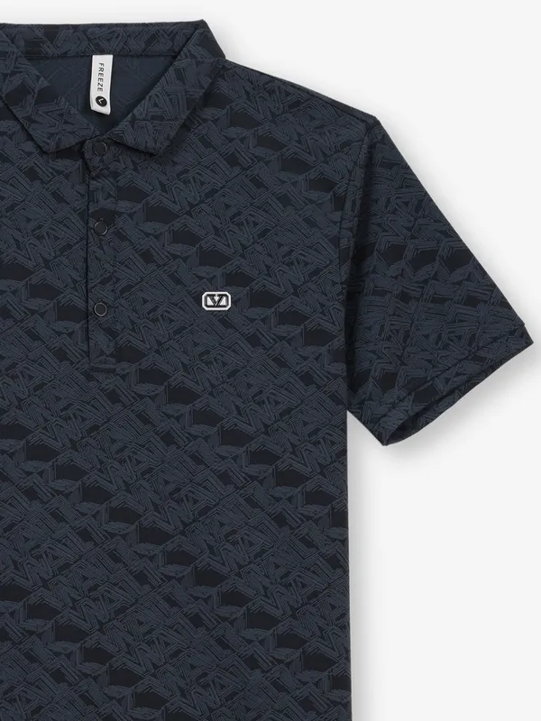 FREEZE dark blue printed slim fit polo t-shirt