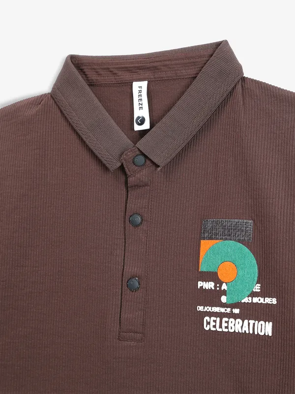 FREEZE dark brown cotton polo t-shirt