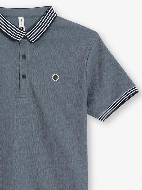 FREEZE dark grey cotton plain polo t-shirt