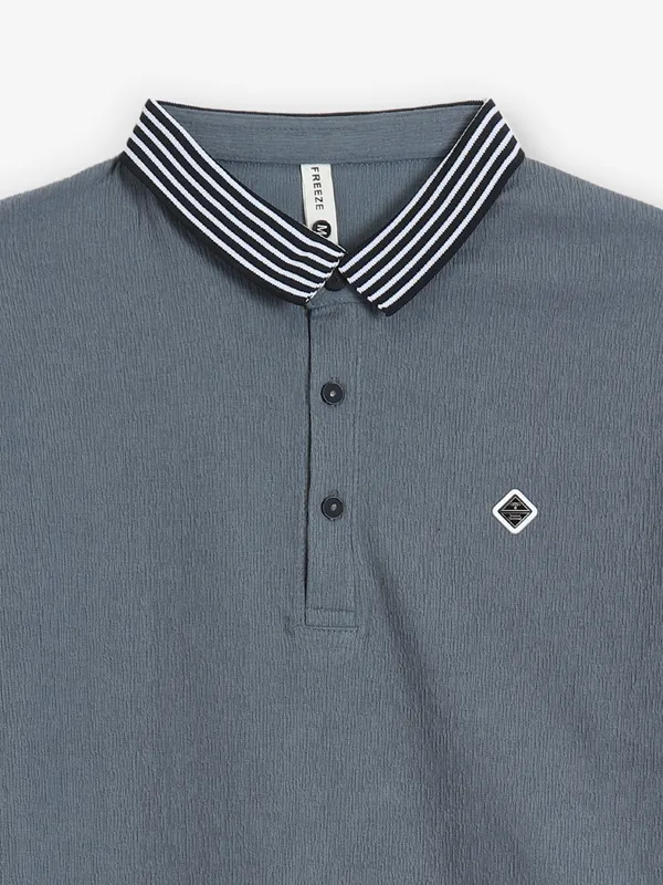 FREEZE dark grey cotton plain polo t-shirt