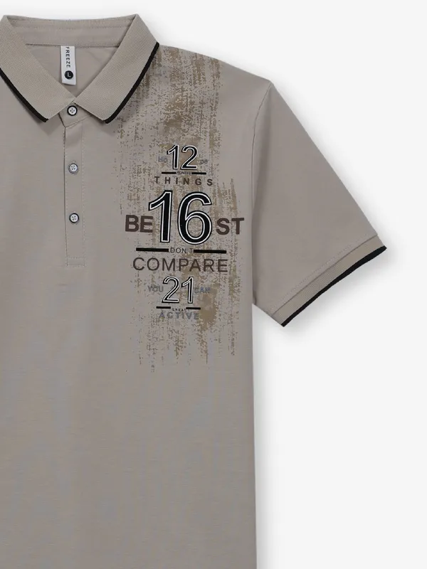 FREEZE dusty beige printed cotton t-shirt