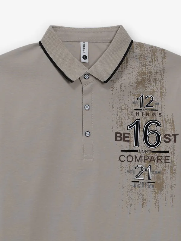 FREEZE dusty beige printed cotton t-shirt