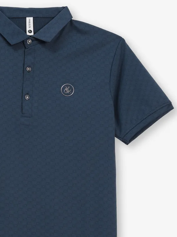 FREEZE indigo blue cotton slim fit polo t-shirt