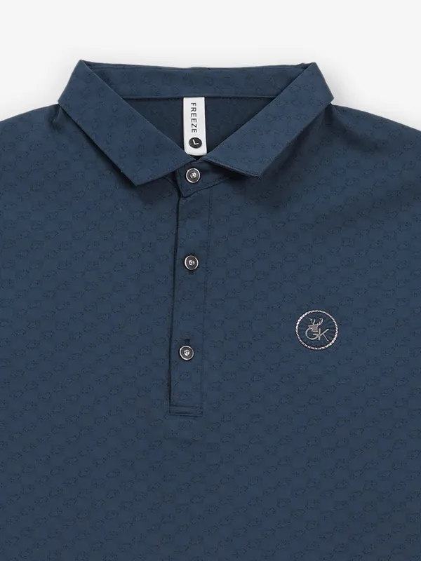 FREEZE indigo blue cotton slim fit polo t-shirt