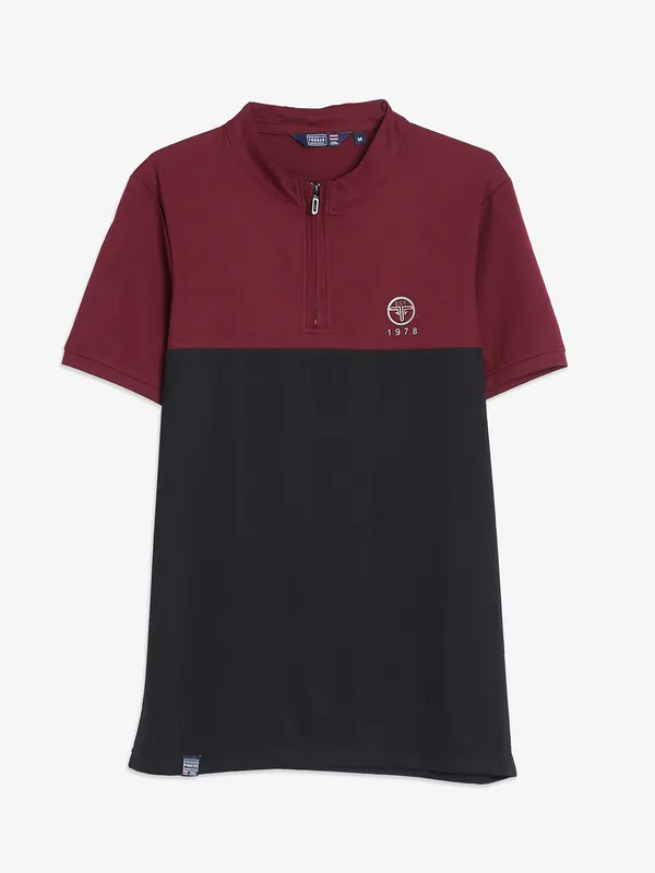 Freeze maroon color block cotton t shirt