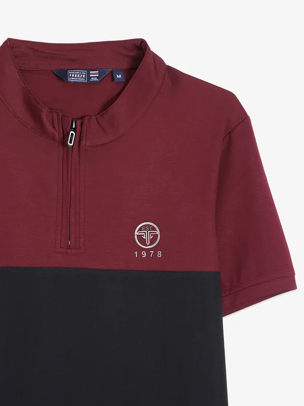 Freeze maroon color block cotton t shirt