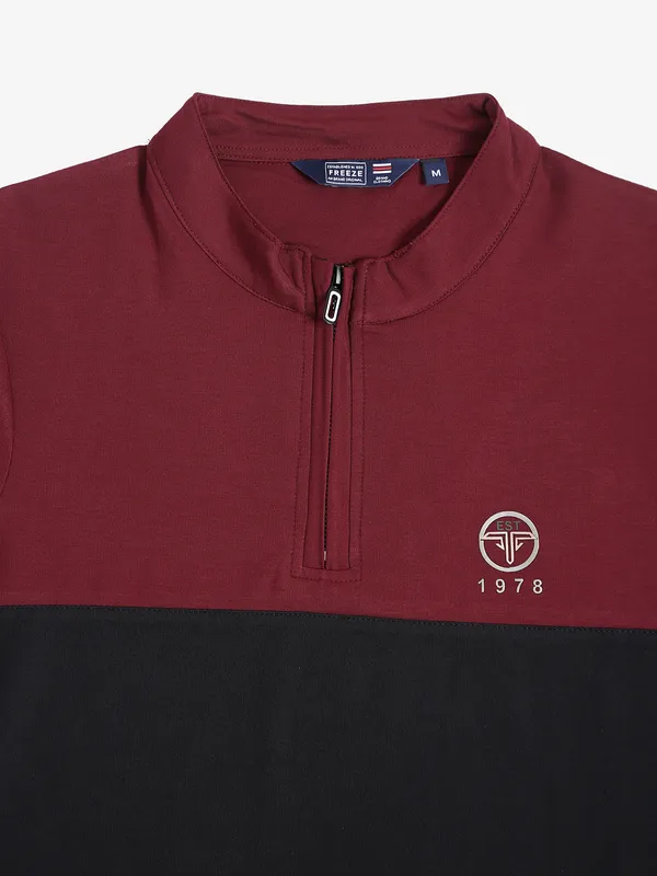Freeze maroon color block cotton t shirt