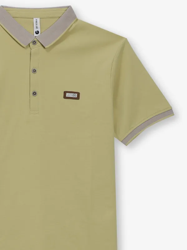 FREEZE mehendi yellow plain cotton t-shirt