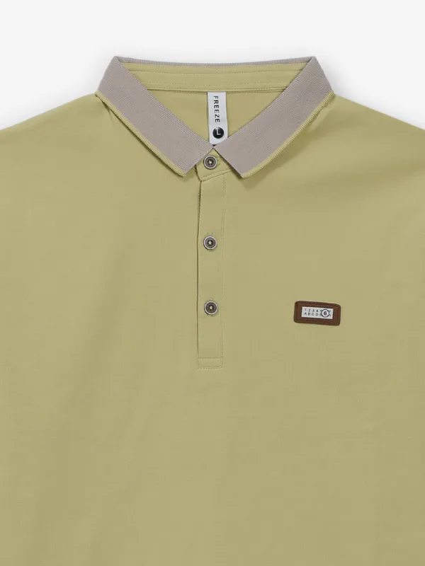 FREEZE mehendi yellow plain cotton t-shirt