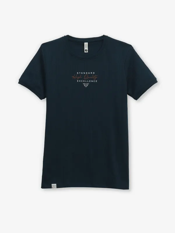 FREEZE dark blue texture cotton t-shirt