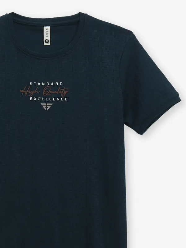 FREEZE dark blue texture cotton t-shirt