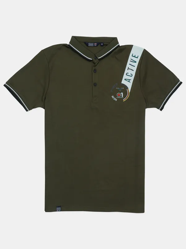 Freeze moss green printed cotton t-shirt