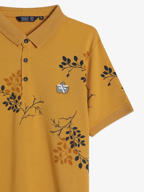 Freeze mustard yellow printed t shirt