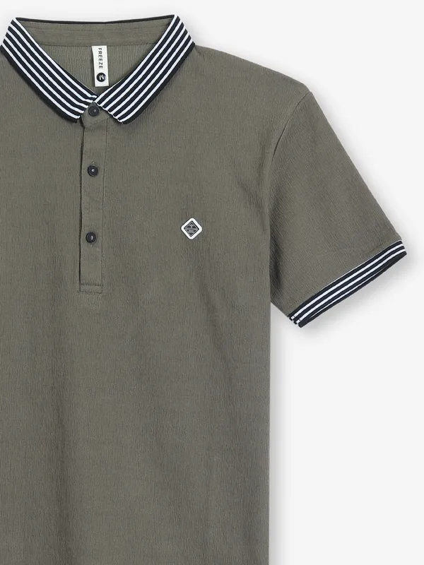 FREEZE olive plain cotton polo t-shirt