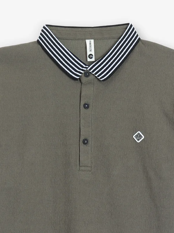 FREEZE olive plain cotton polo t-shirt