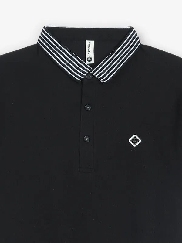 FREEZE plain black polo t-shirt in cotton