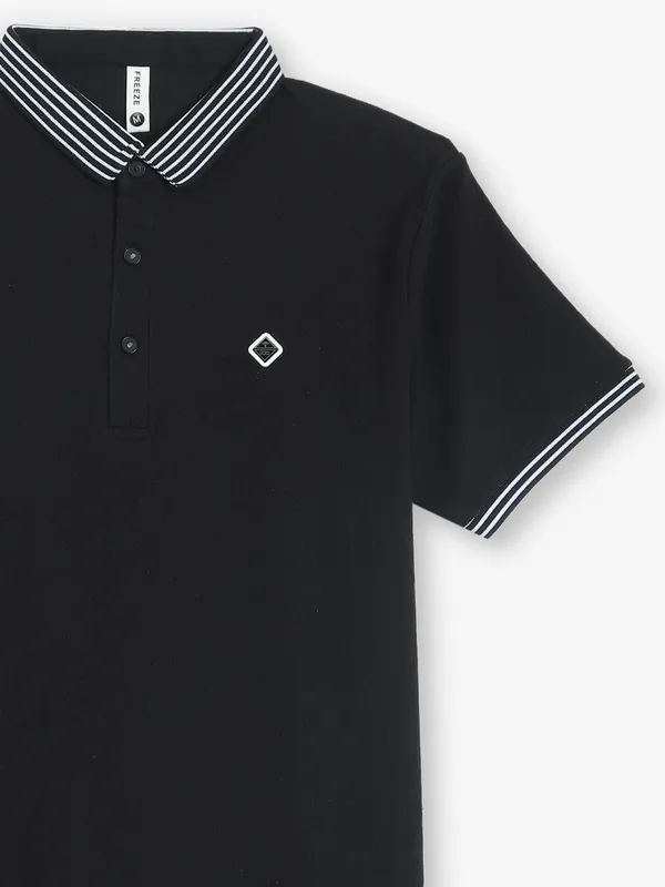 FREEZE plain black polo t-shirt in cotton