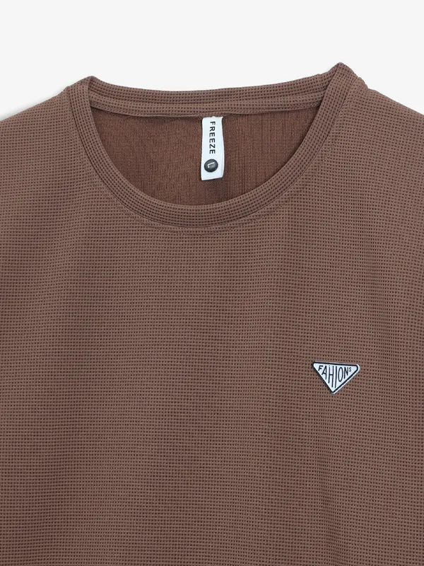 FREEZE plain brown cotton t-shirt
