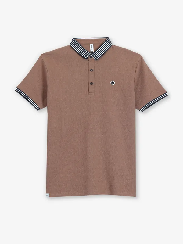 FREEZE plain brown polo cotton t-shirt