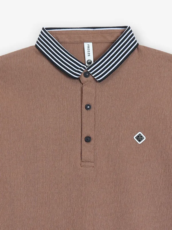 FREEZE plain brown polo cotton t-shirt