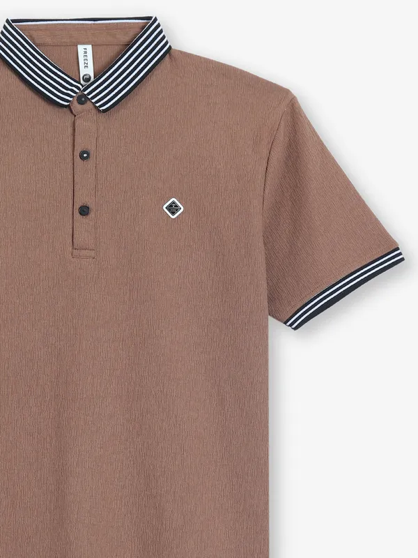FREEZE plain brown polo cotton t-shirt