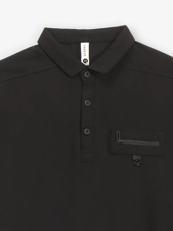 FREEZE plain cotton black polo t-shirt