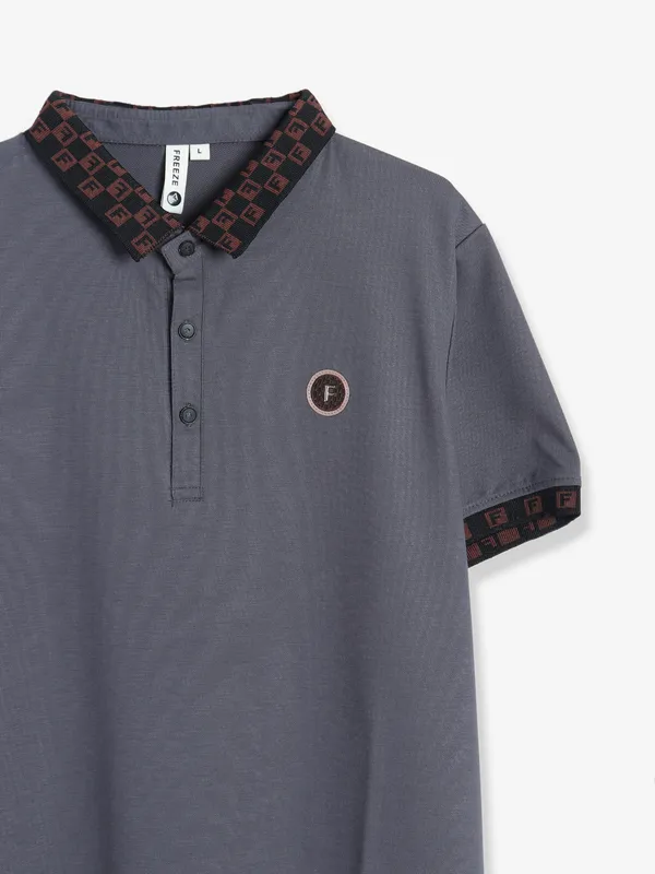 Freeze plain grey cotton polo t shirt