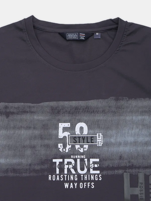 Freeze printed black cotton slim fit t shirt