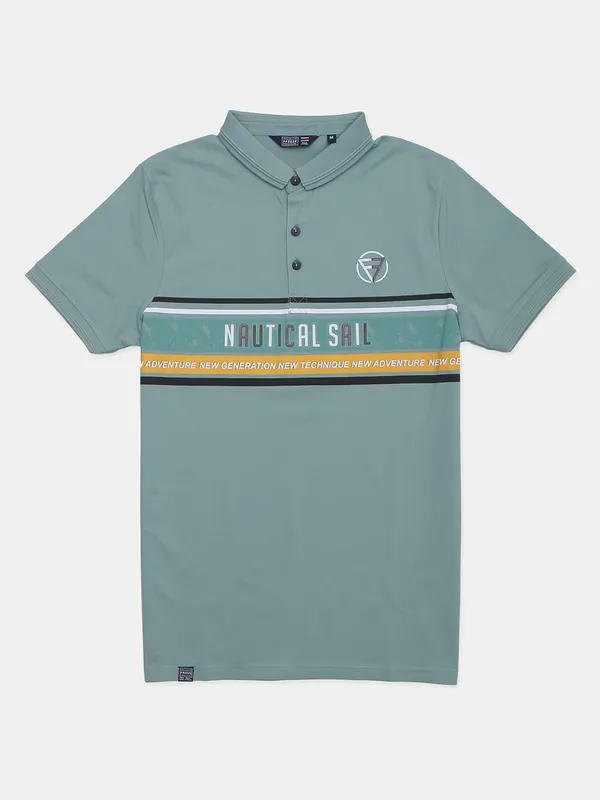 Freeze printed casual pistachio green t-shirt