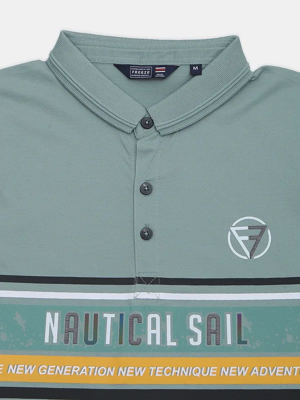 Freeze printed casual pistachio green t-shirt