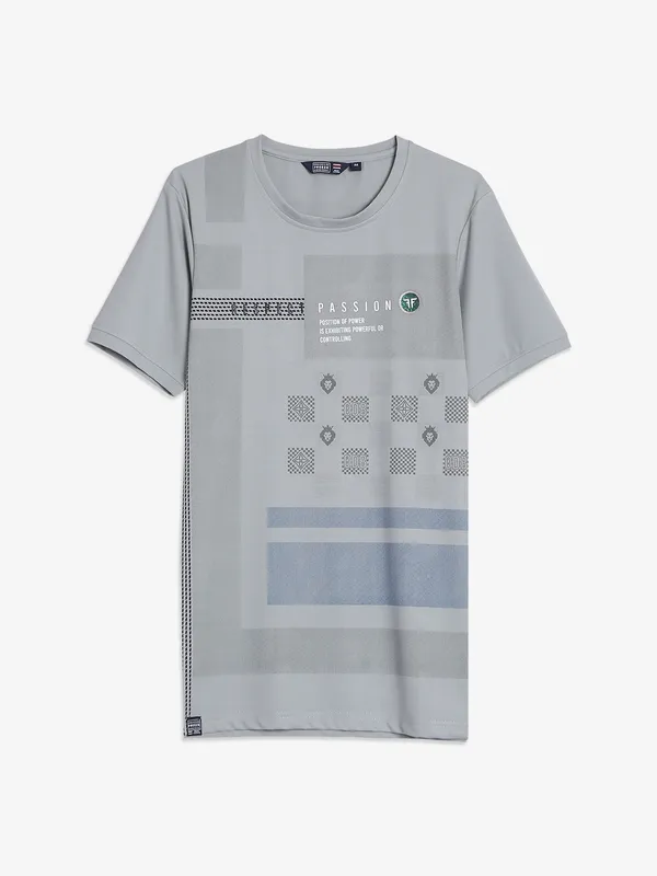 Freeze printed cotton t shirt in grey