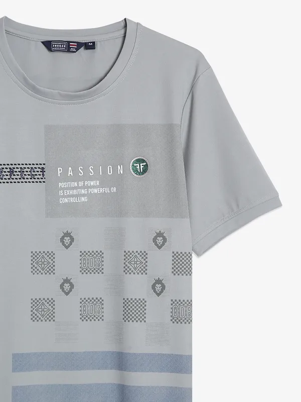 Freeze printed cotton t shirt in grey