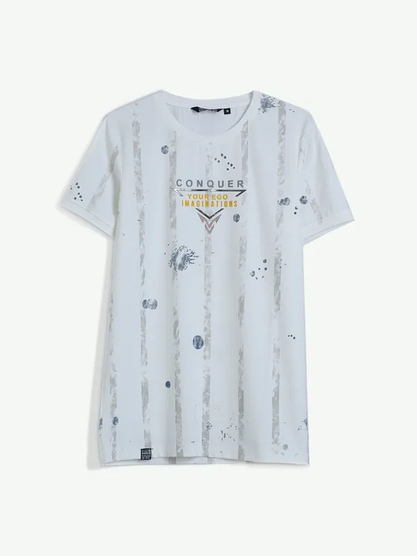 Freeze printed cotton white casual t shirt