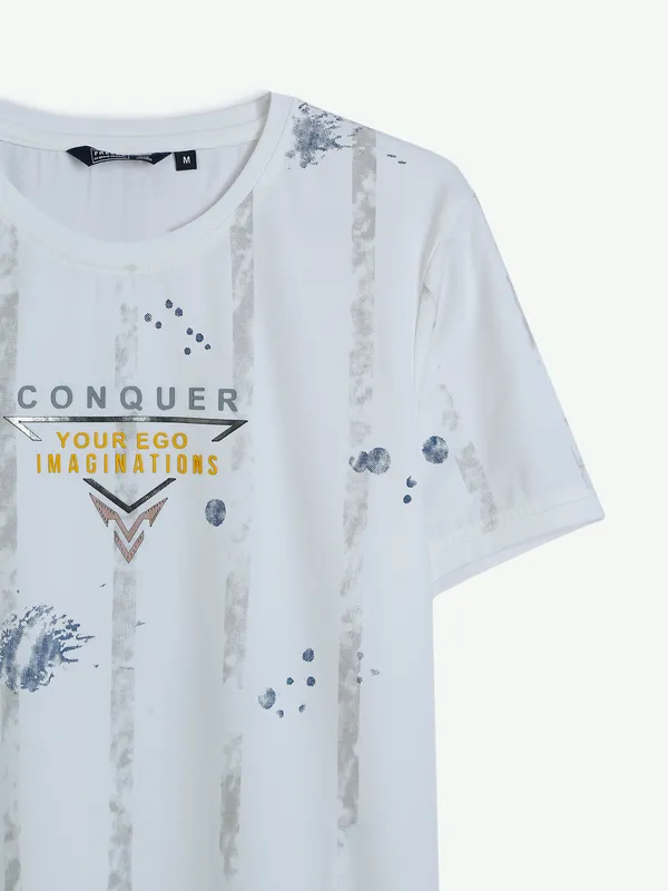 Freeze printed cotton white casual t shirt