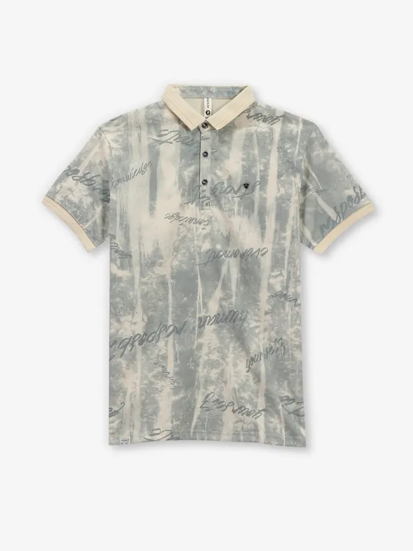 FREEZE printed cream cotton polo t-shirt