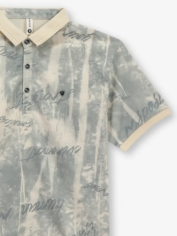 FREEZE printed cream cotton polo t-shirt