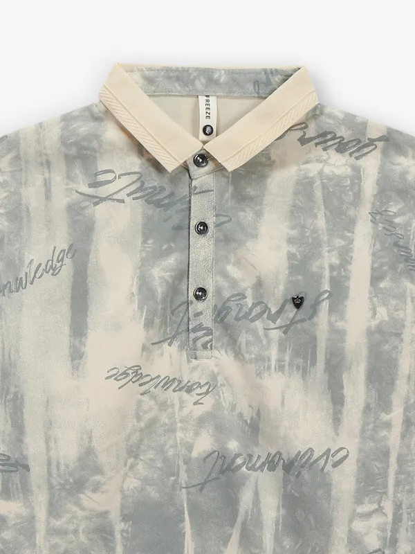 FREEZE printed cream cotton polo t-shirt