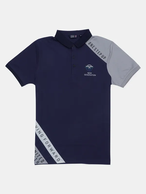 Freeze printed regular fit navy men t-shirt