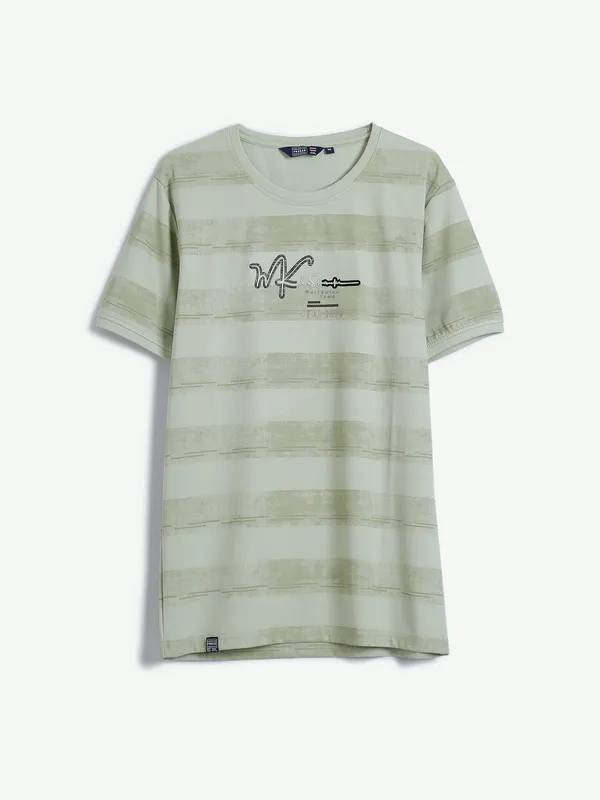 Freeze sage green stripe printed t shirt