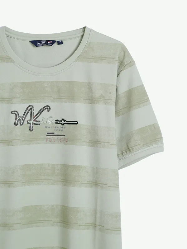 Freeze sage green stripe printed t shirt