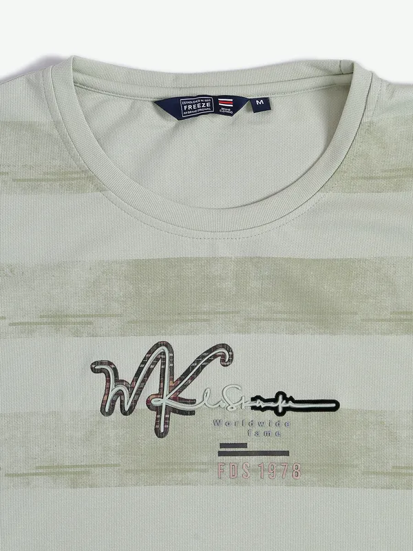 Freeze sage green stripe printed t shirt